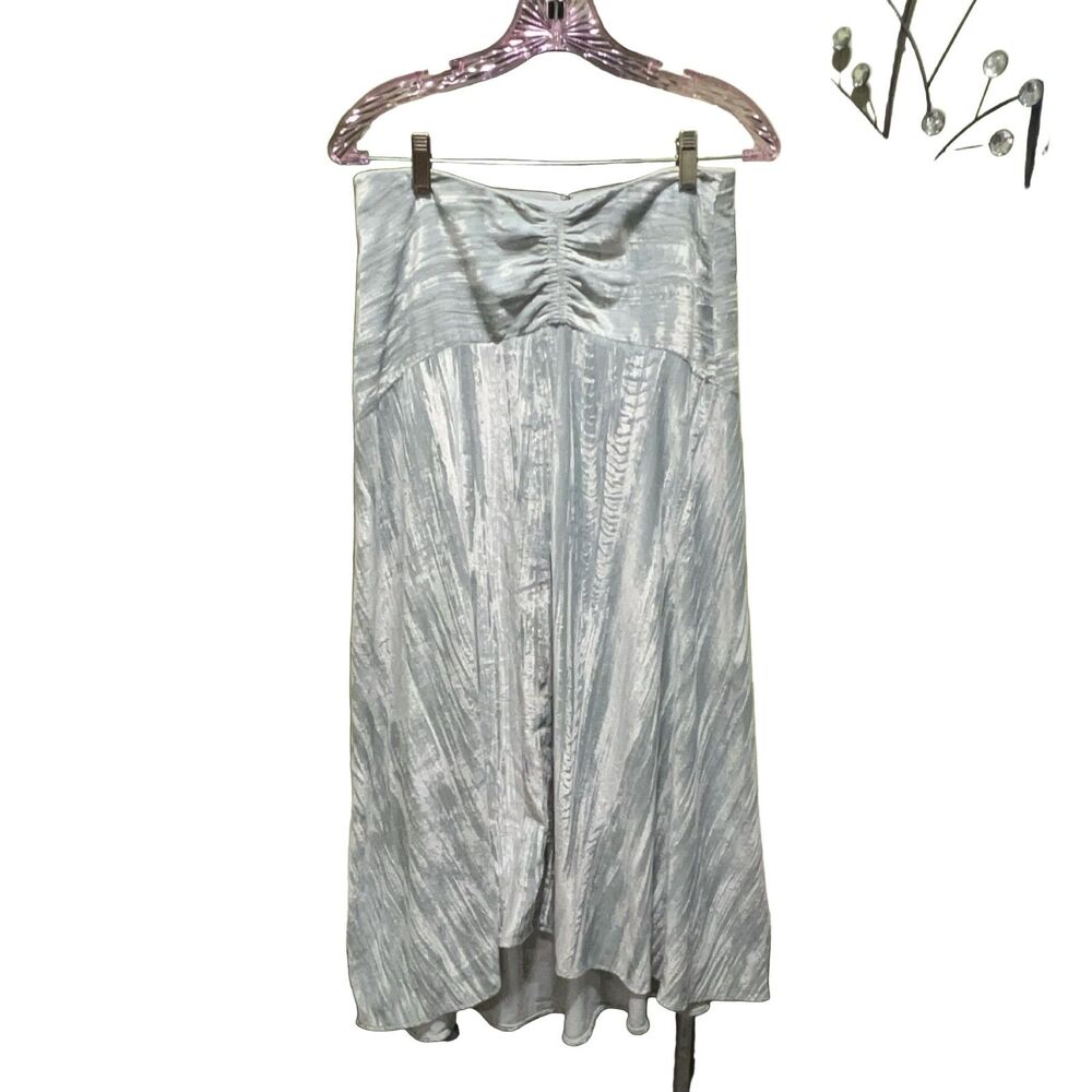 Vince Crushed Velvet Midi Skirt Women's Light Blue Size 4 Pleated Ruched